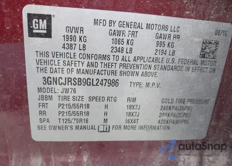 2016 Chevrolet Trax Ltz from USA, damaged, VIN 3GNCJRSB9GL247986